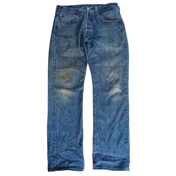 Levi's x Streetwear 501 Jeans Grass Stained Distressed Comfortable Worn In Denim - Picture 1 of 13